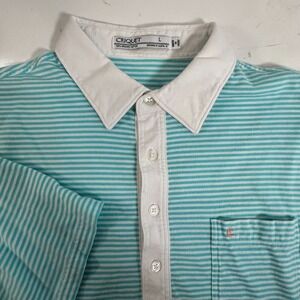 Criquet Mens Organic Cotton Striped Polo Shirt W/ Pocket Large White Collar